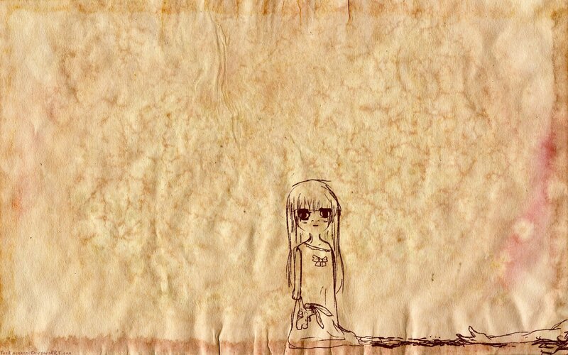 Anime Girl on Old Paper — Brown