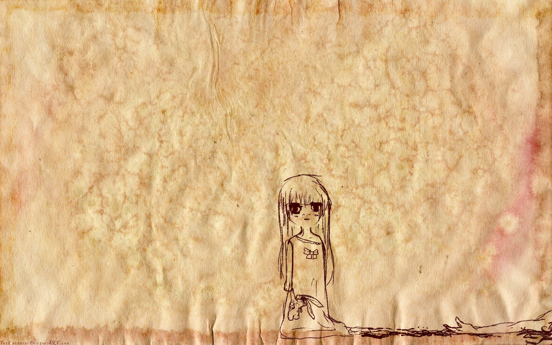 anime girl on old paper
