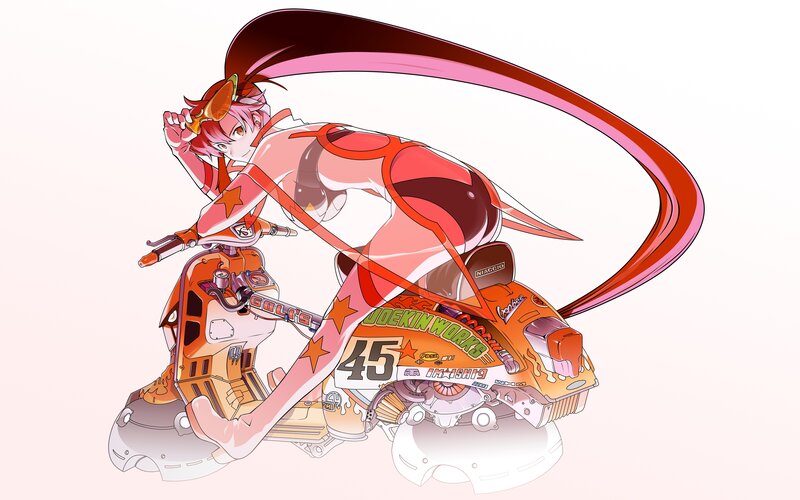 anime girl on orange scooter