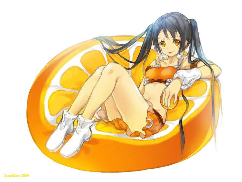 Anime Girl on Orange Slice — Playful
