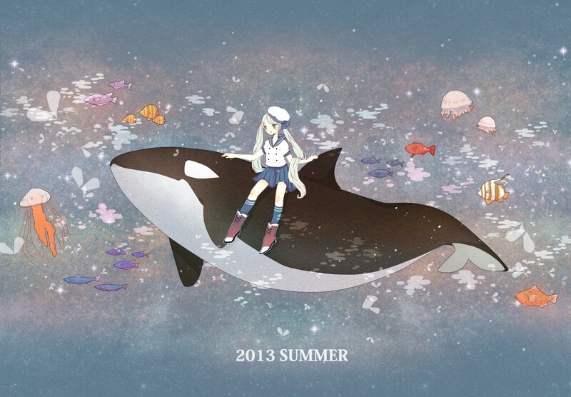 Anime girl on orca whale