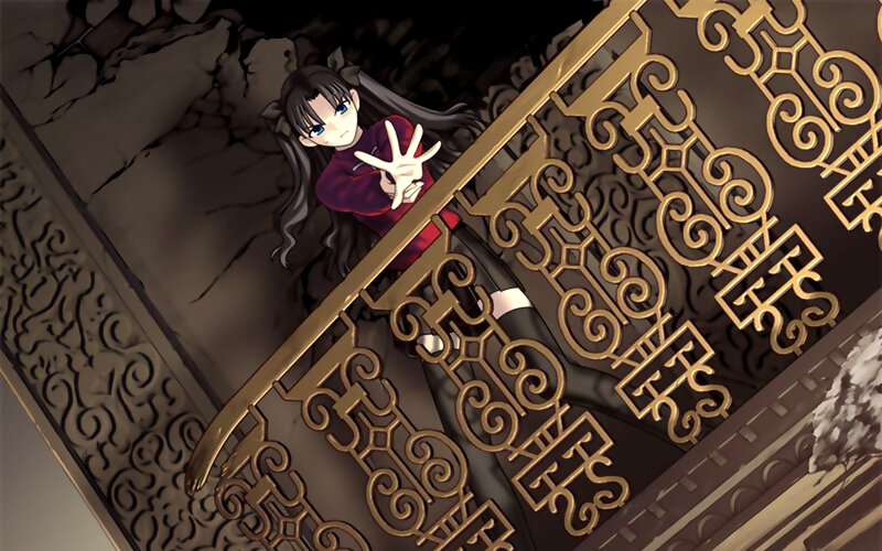 anime girl on ornate stairs
