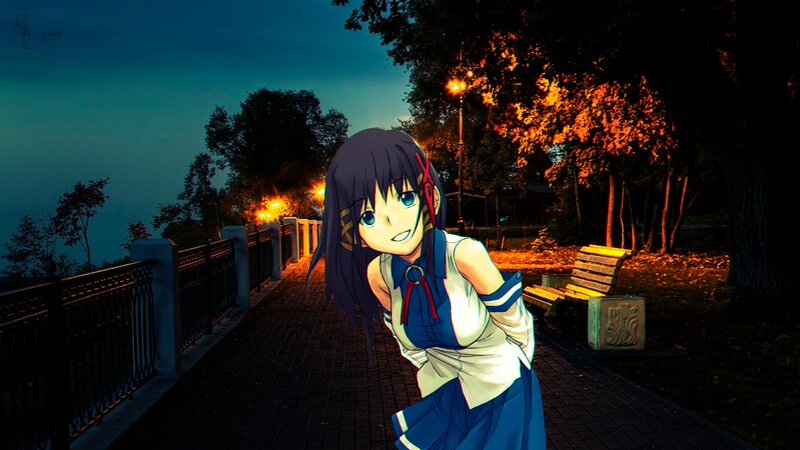 Anime Girl on Path — Blue, Dramatic