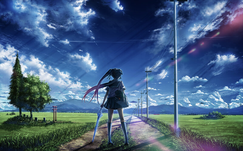 Anime Girl on Path — Blue