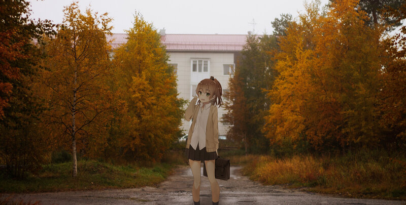 Anime Girl on Path — Orange