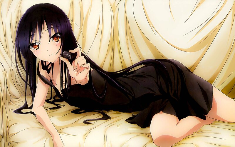 Anime Girl on Phone — Black, Calm, Manga