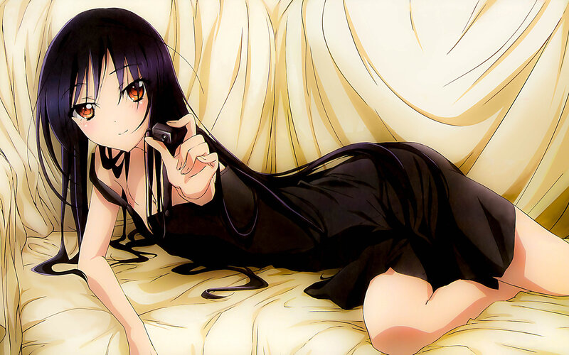 Anime Girl on Phone — Black, Calm