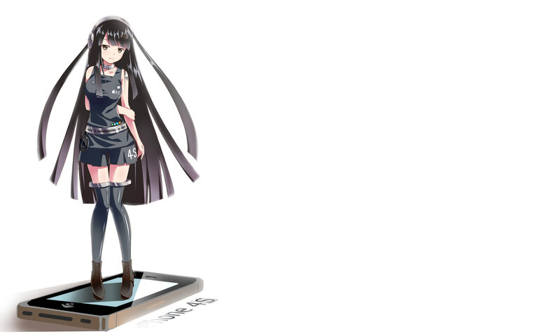Anime Girl on Phone — Black