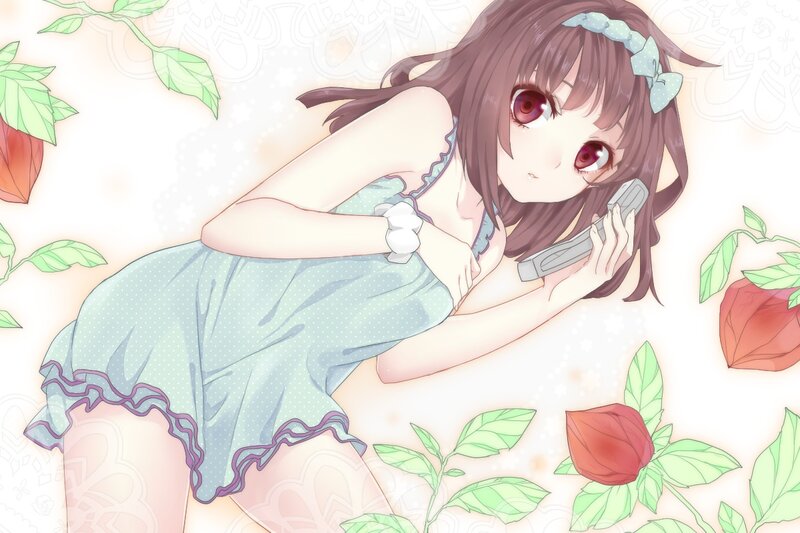 Anime Girl on Phone — Blue, Calm