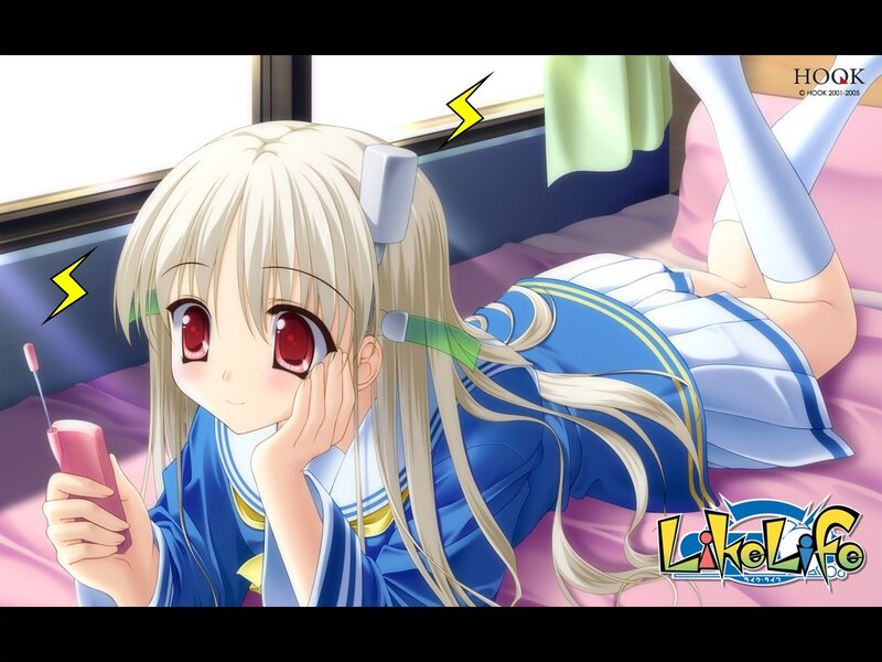 Anime girl on phone in bed