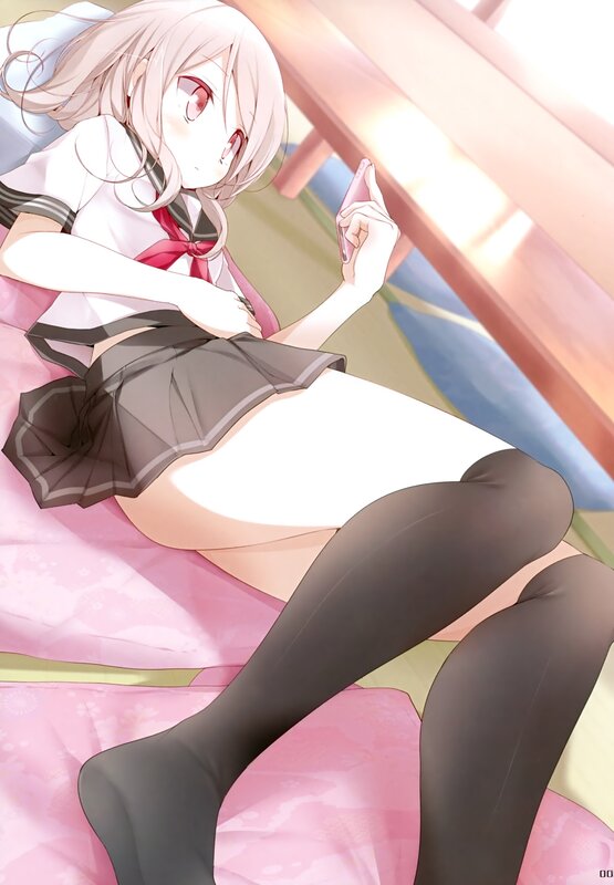 anime girl on phone in bed