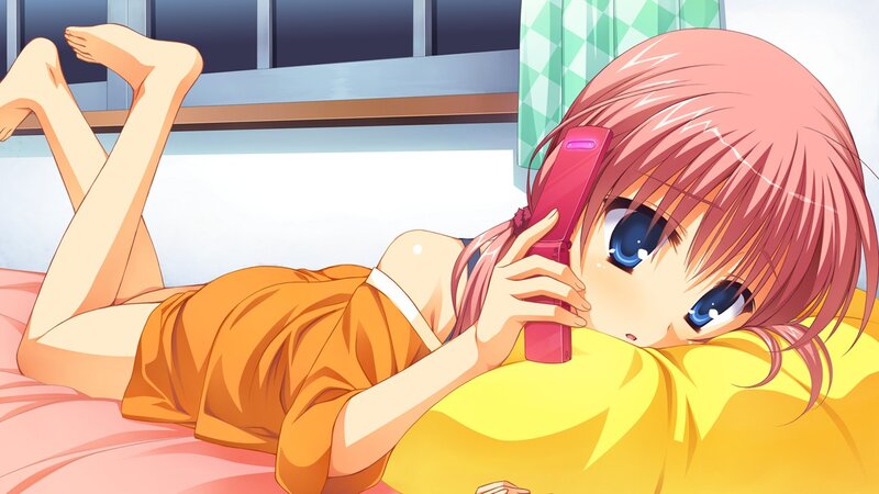 anime girl on phone in bed