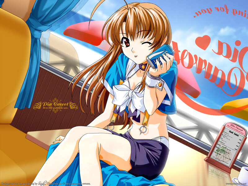 Anime girl on phone in cafe