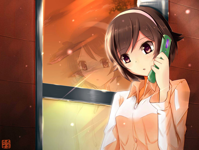 Anime Girl on Phone — Orange