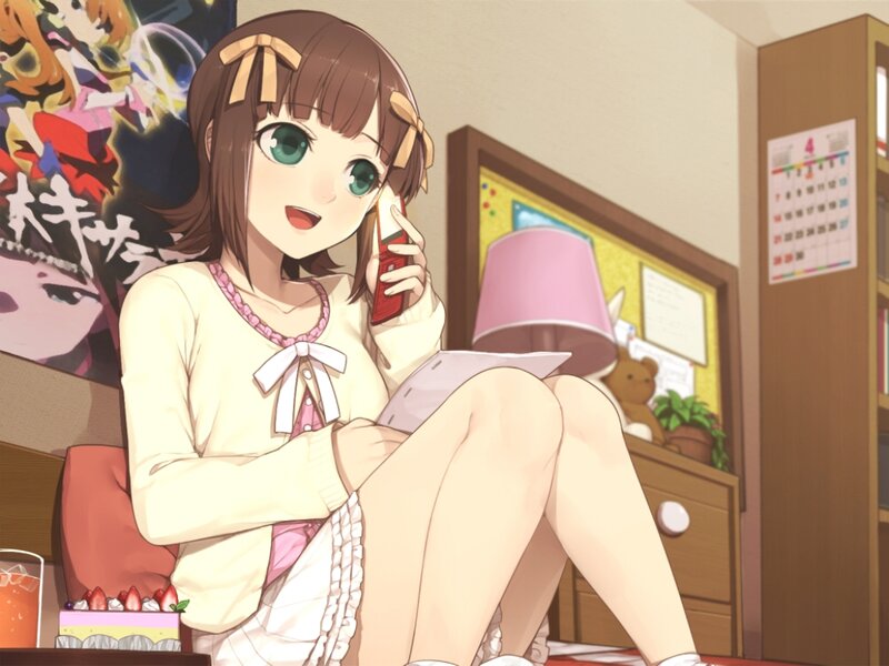 Anime Girl on Phone — Pink, Calm, Afternoon