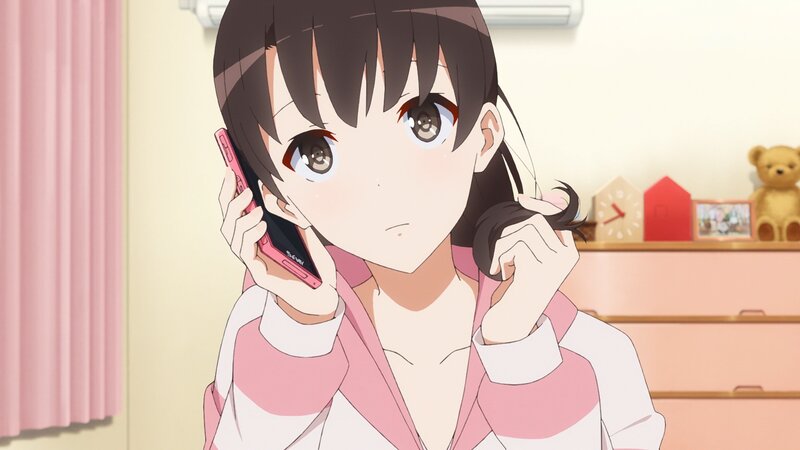 Anime Girl on Phone — Pink, Calm, Morning, Teddy Bear