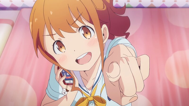 Anime Girl on Phone — Pink, Cheerful, School Uniform