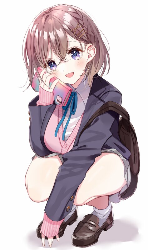 Anime Girl on Phone — Pink, Playful, Digital Art
