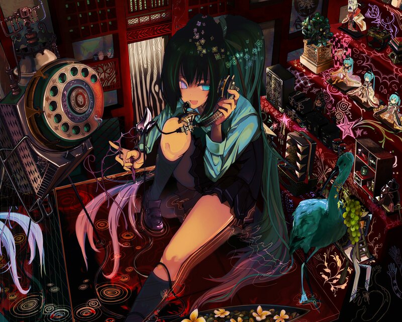 Anime Girl on Phone — Red, Dramatic