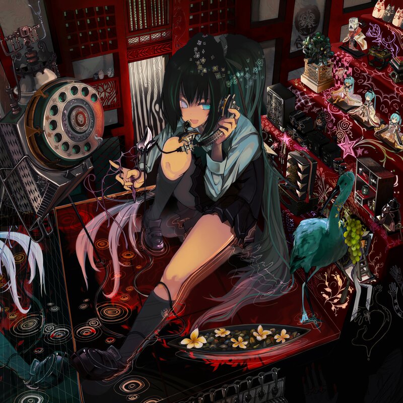 Anime Girl on Phone — Red