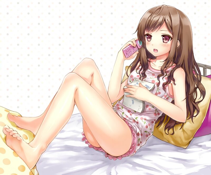 Anime Girl on Phone — White