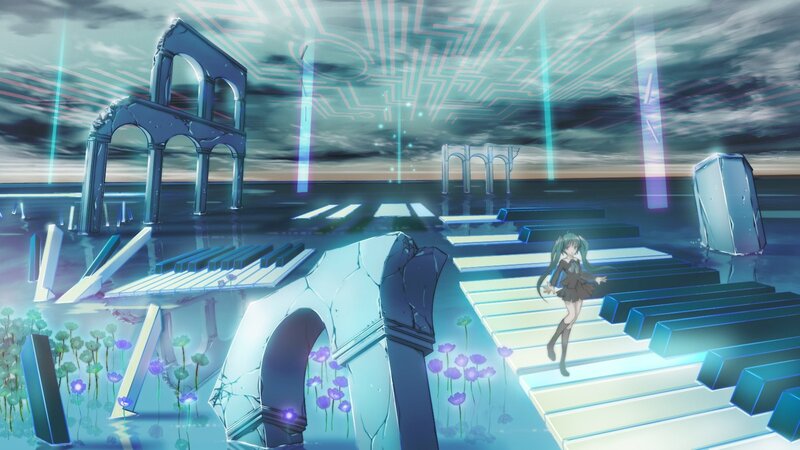anime girl on piano keys