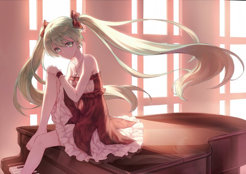 Anime Girl on Piano — Pink