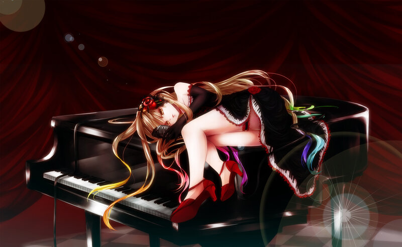 Anime Girl on Piano — Red, Dramatic