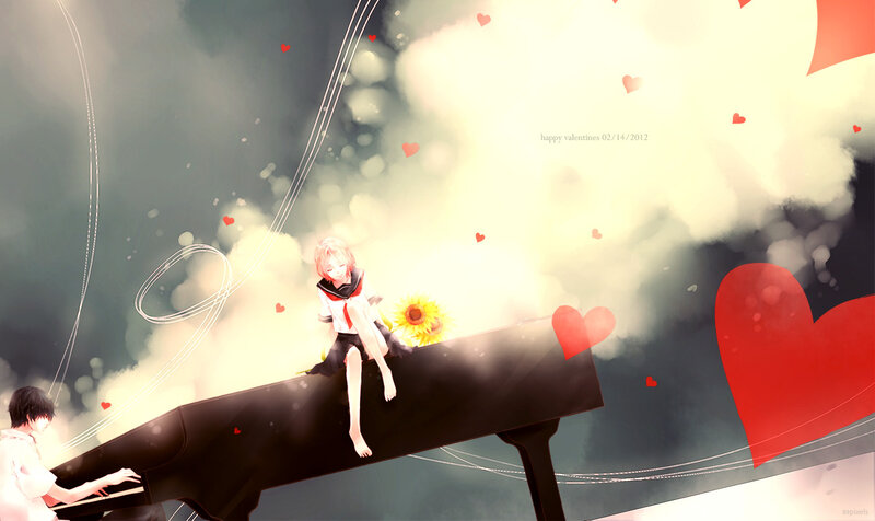 Anime Girl on Piano — Red