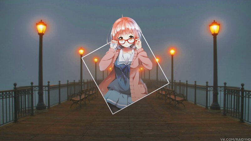 Anime Girl on Pier — Blue, Calm, Night