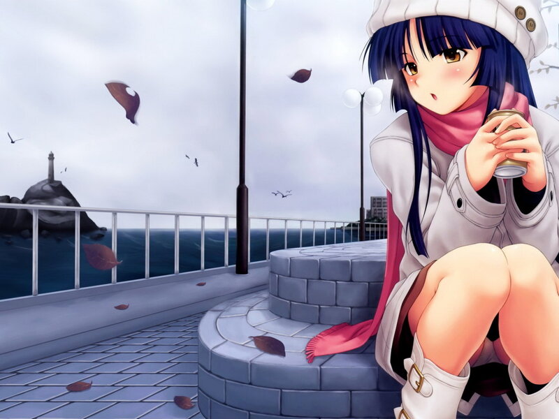 Anime Girl on Pier — Blue, Calm