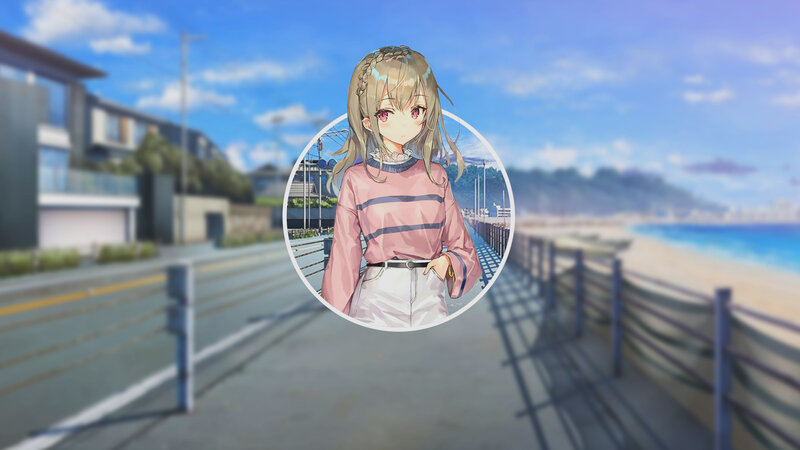 Anime Girl on Pier — Blue, Serene, Afternoon, Digital Art, Beach