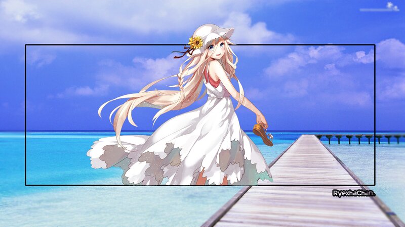 Anime Girl on Pier — Blue, Serene, Afternoon, Digital Art