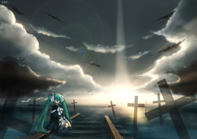 Anime Girl on Pier — Blue