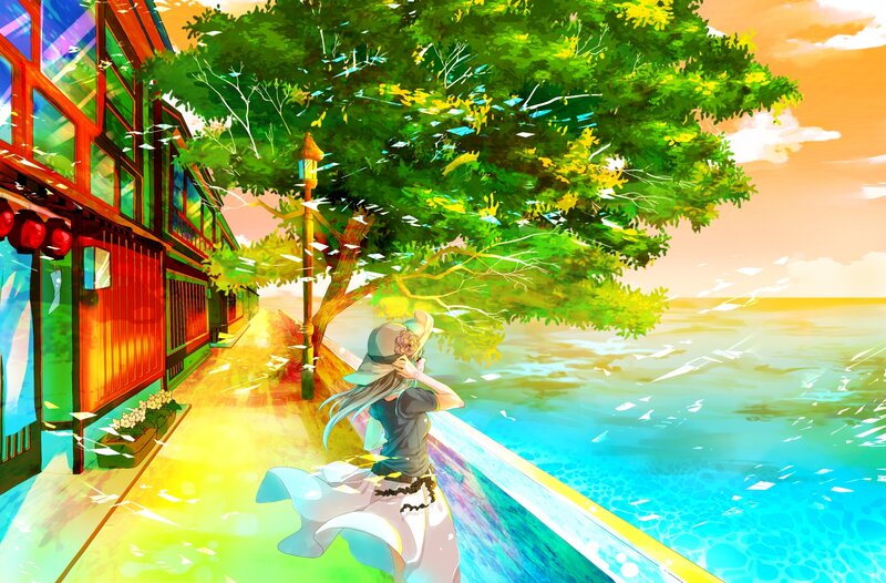 Anime Girl on Pier — Green
