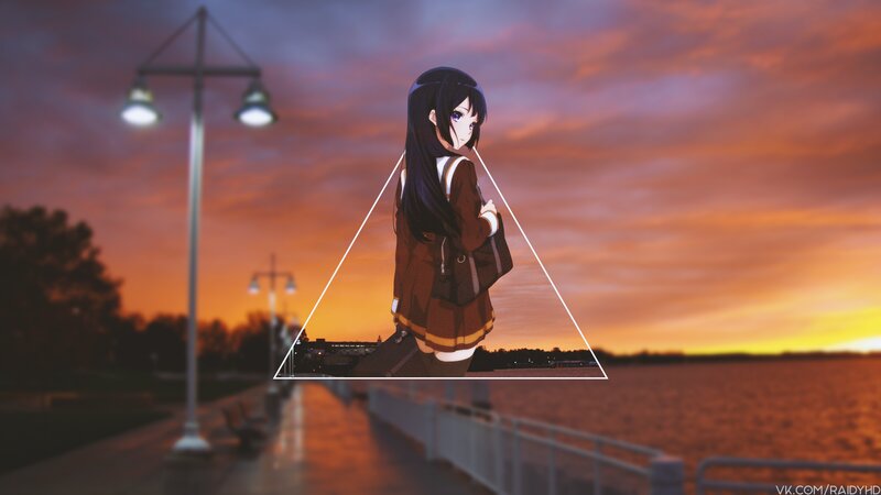 Anime Girl on Pier — Orange, Dramatic