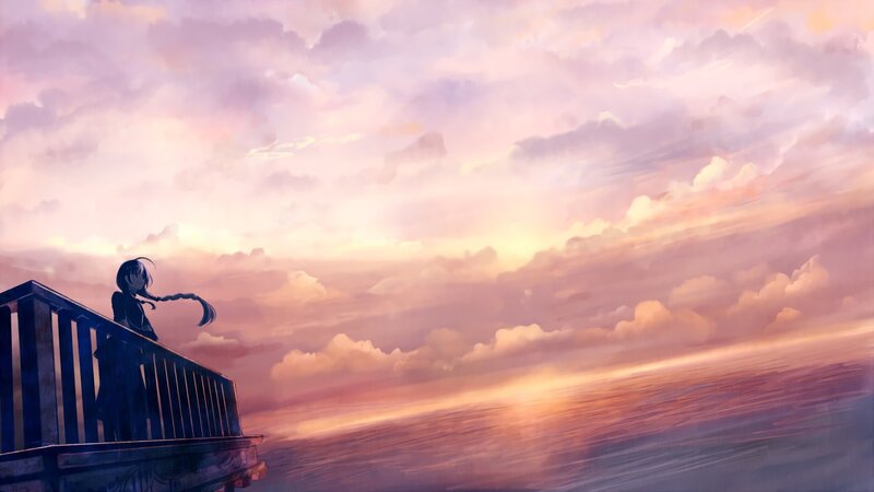 Anime Girl on Pier — Pink