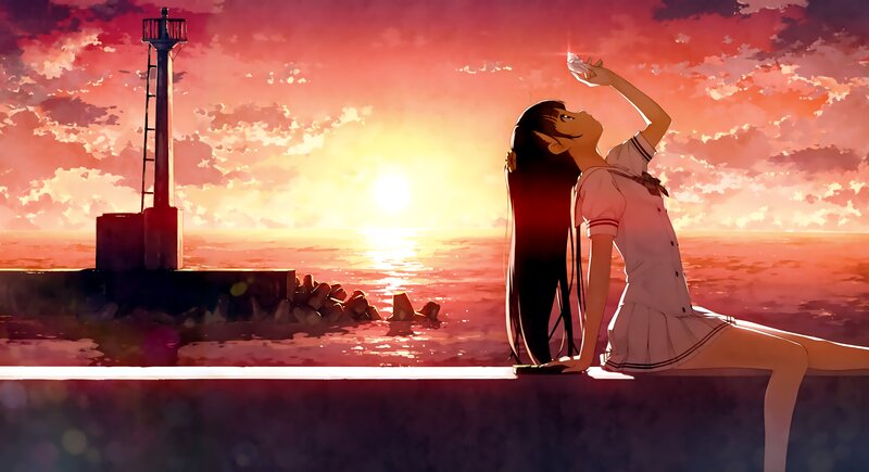 Anime Girl on Pier — Red