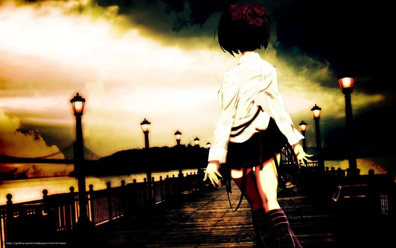 Anime Girl on Pier — Yellow