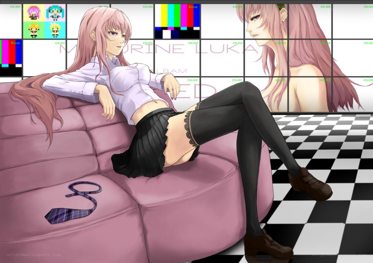 anime girl on pink couch