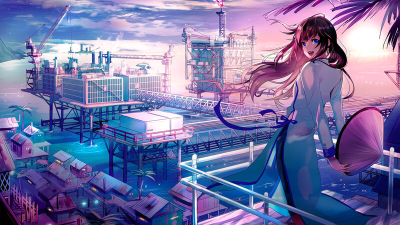 Anime Girl on Platform — Purple