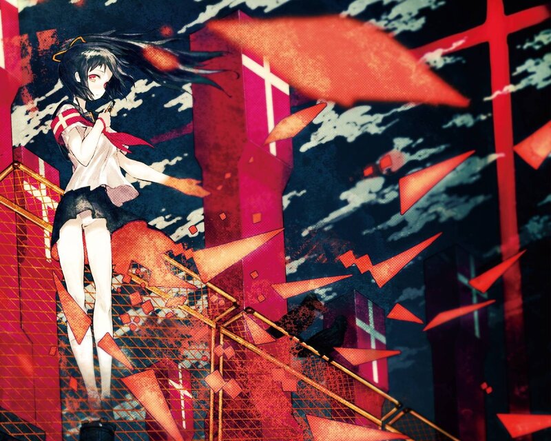 Anime Girl on Platform — Red, Dramatic, Chaotic