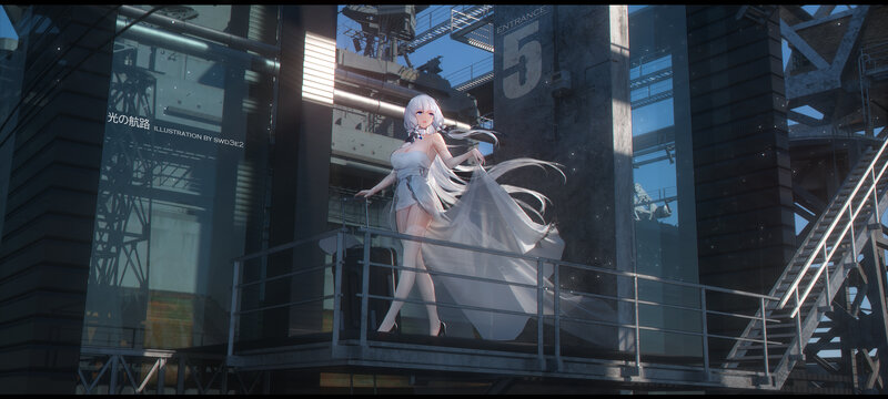 Anime Girl on Platform — White, Dramatic