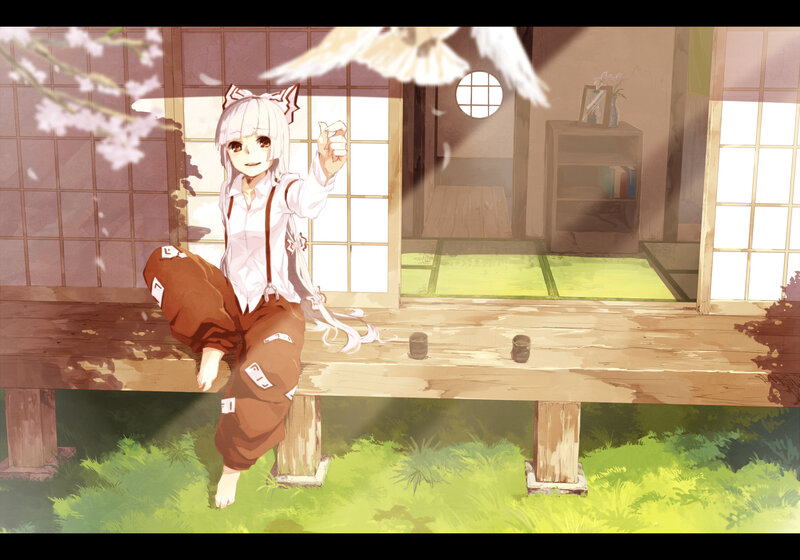 Anime Girl on Porch — Green
