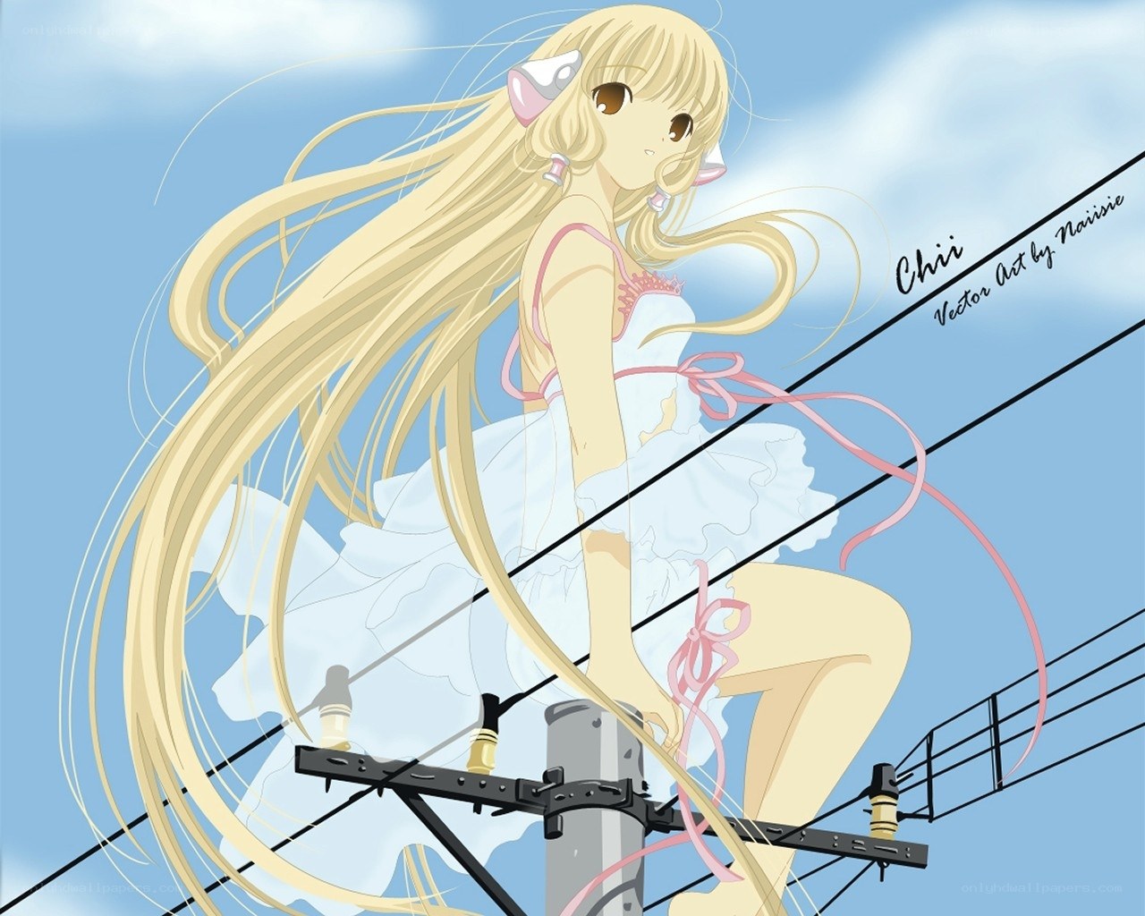 Anime girl on power lines
