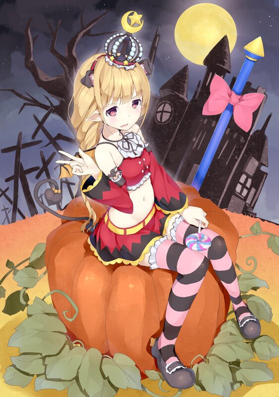 anime girl on pumpkin at night