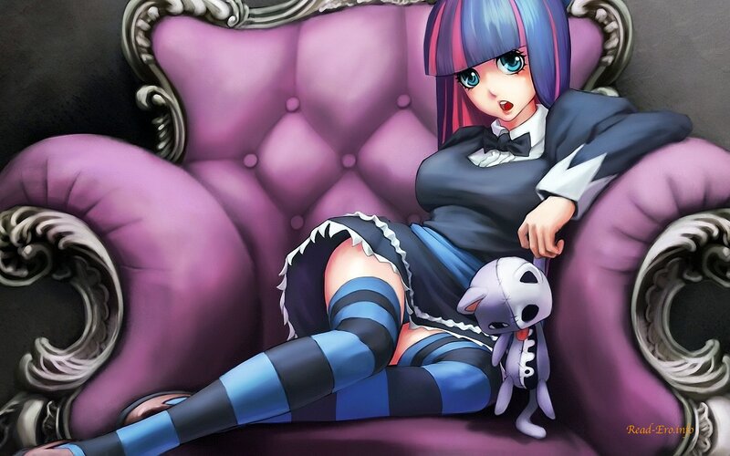 anime girl on purple couch