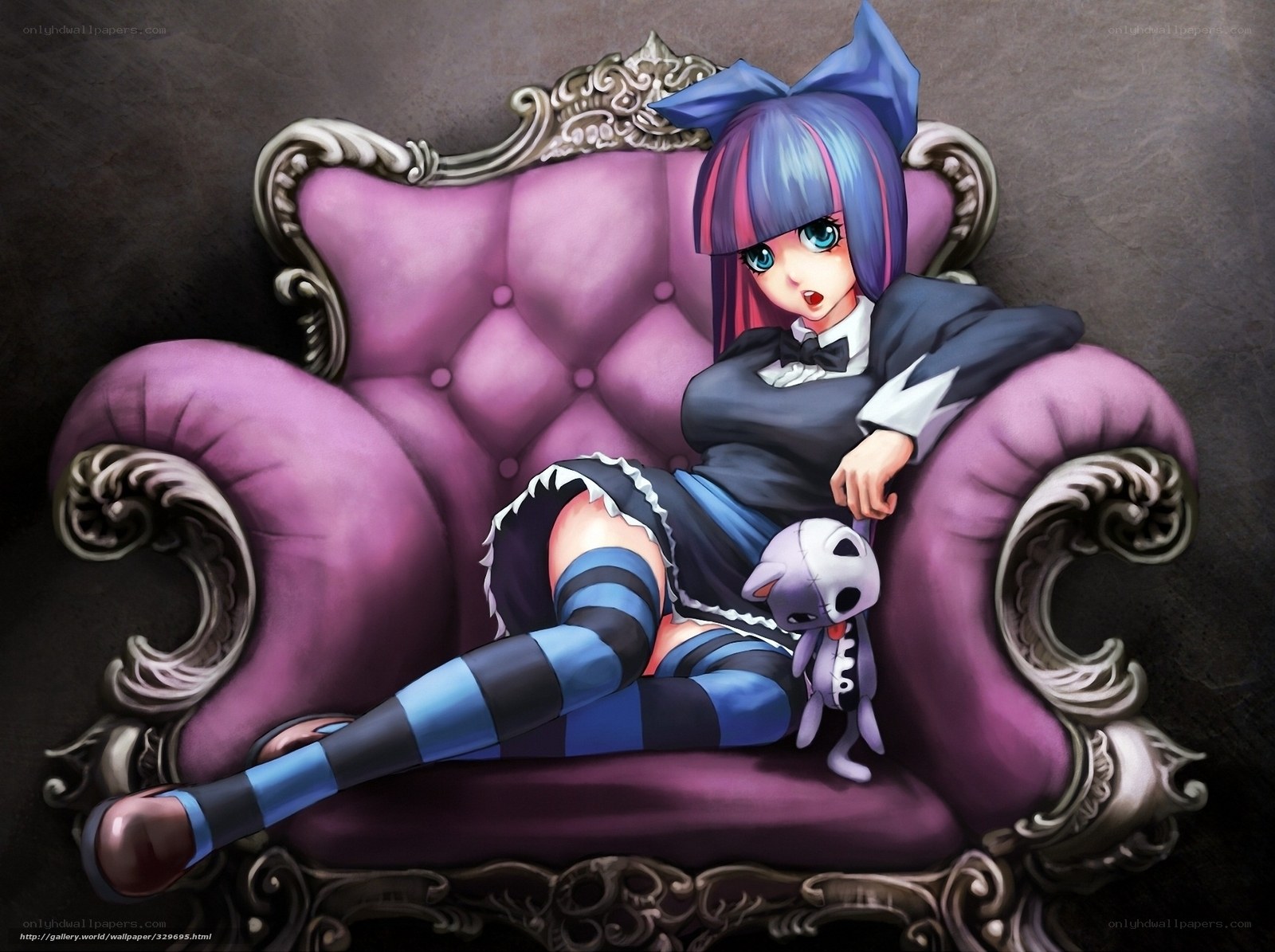anime girl on purple couch