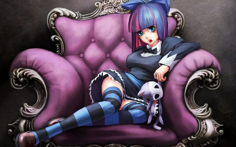 anime girl on purple couch