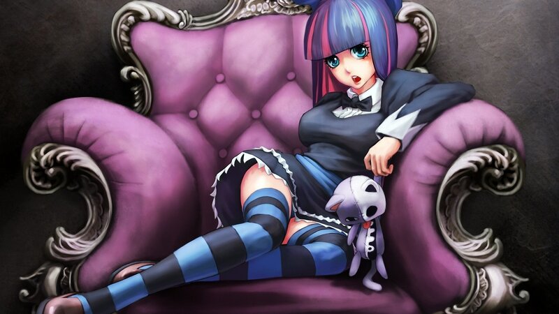 anime girl on purple couch